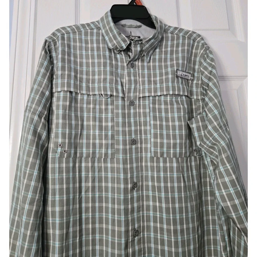 Habit Mens Long Sleeve Shirt Size Medium Plaid, Tan & White